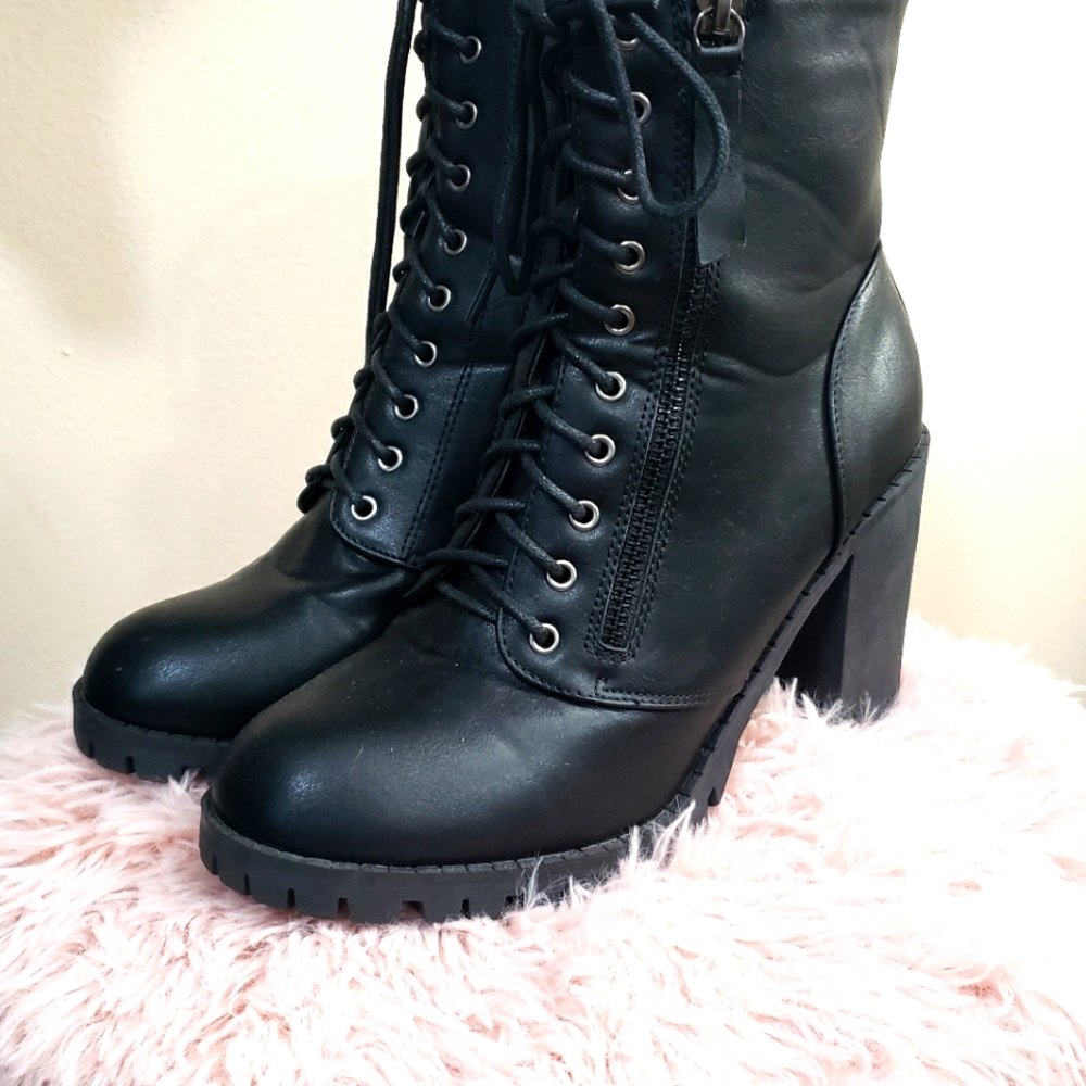 Block heel combat boots